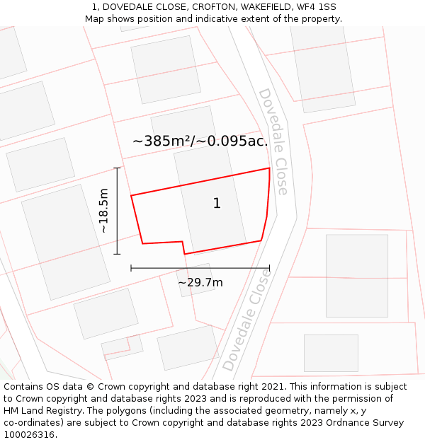 1, DOVEDALE CLOSE, CROFTON, WAKEFIELD, WF4 1SS: Plot and title map