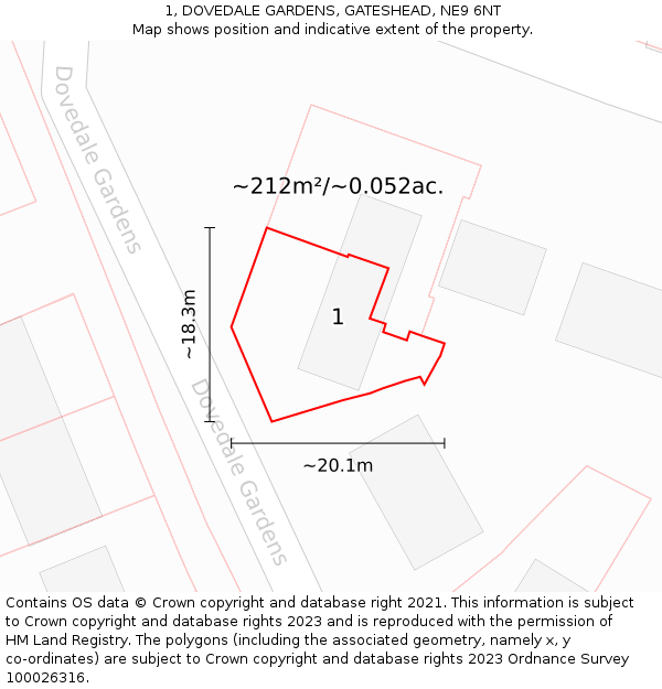 1, DOVEDALE GARDENS, GATESHEAD, NE9 6NT: Plot and title map