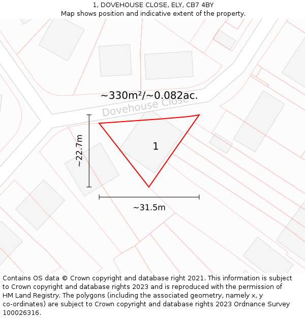 1, DOVEHOUSE CLOSE, ELY, CB7 4BY: Plot and title map