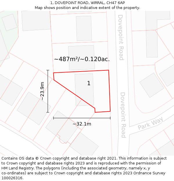 1, DOVEPOINT ROAD, WIRRAL, CH47 6AP: Plot and title map