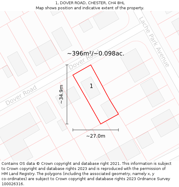1, DOVER ROAD, CHESTER, CH4 8HL: Plot and title map
