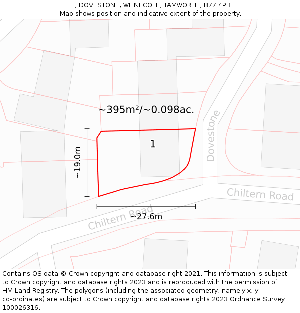 1, DOVESTONE, WILNECOTE, TAMWORTH, B77 4PB: Plot and title map