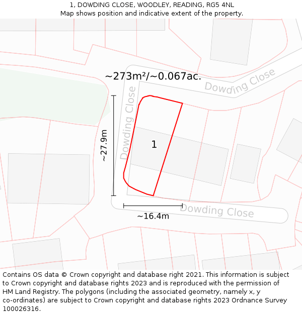 1, DOWDING CLOSE, WOODLEY, READING, RG5 4NL: Plot and title map
