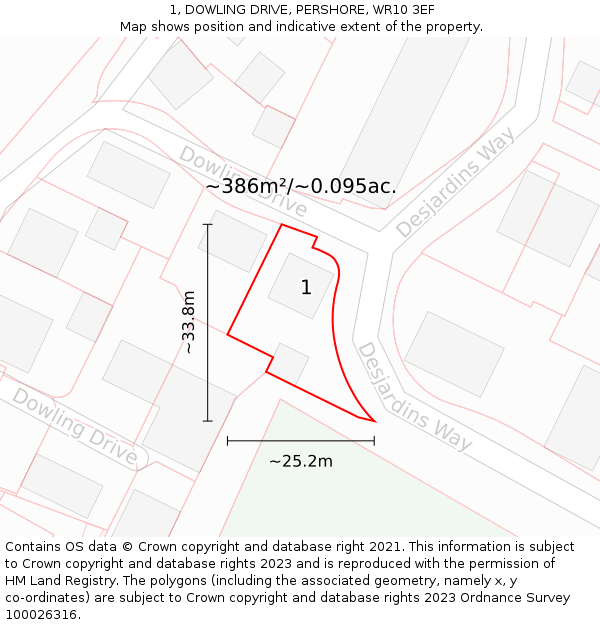 1, DOWLING DRIVE, PERSHORE, WR10 3EF: Plot and title map