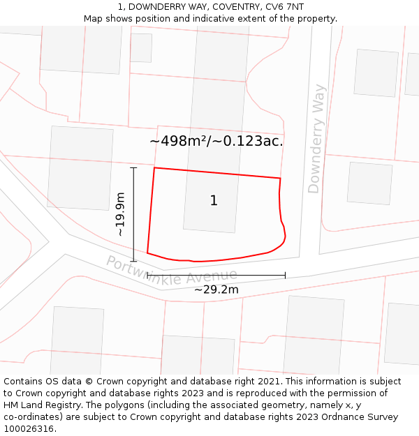 1, DOWNDERRY WAY, COVENTRY, CV6 7NT: Plot and title map