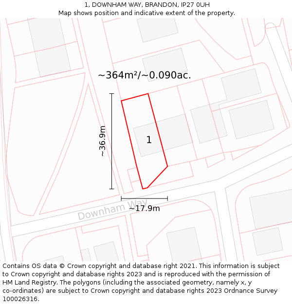 1, DOWNHAM WAY, BRANDON, IP27 0UH: Plot and title map
