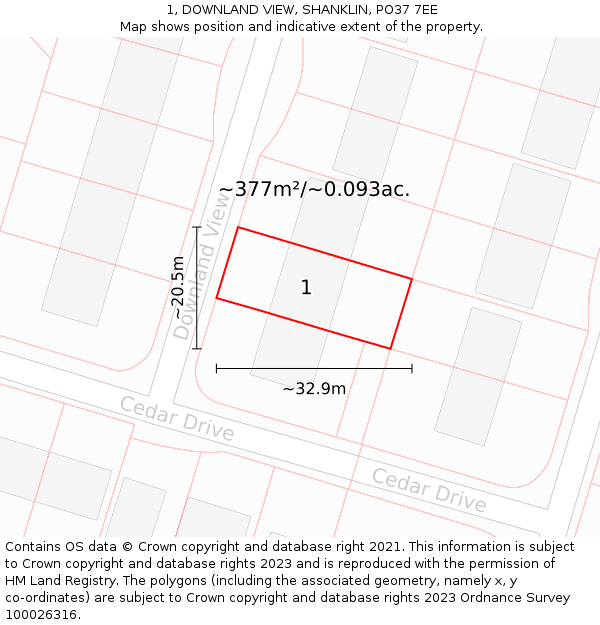 1, DOWNLAND VIEW, SHANKLIN, PO37 7EE: Plot and title map