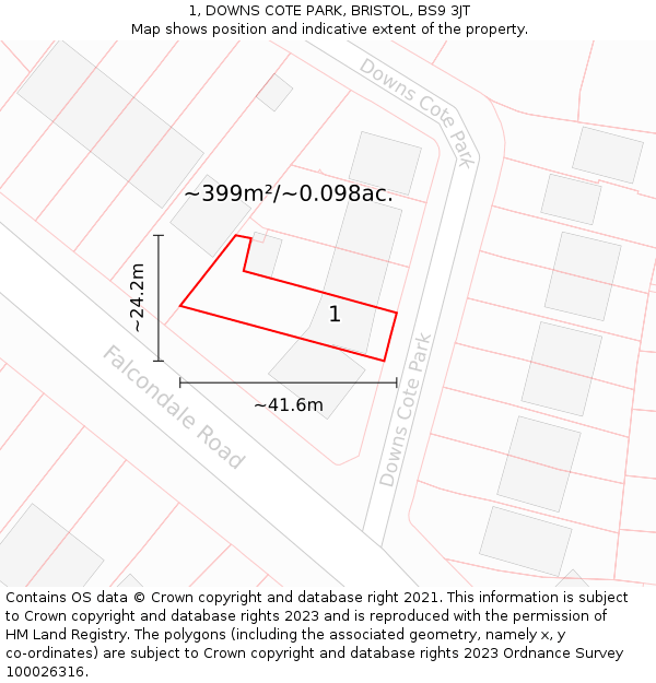 1, DOWNS COTE PARK, BRISTOL, BS9 3JT: Plot and title map