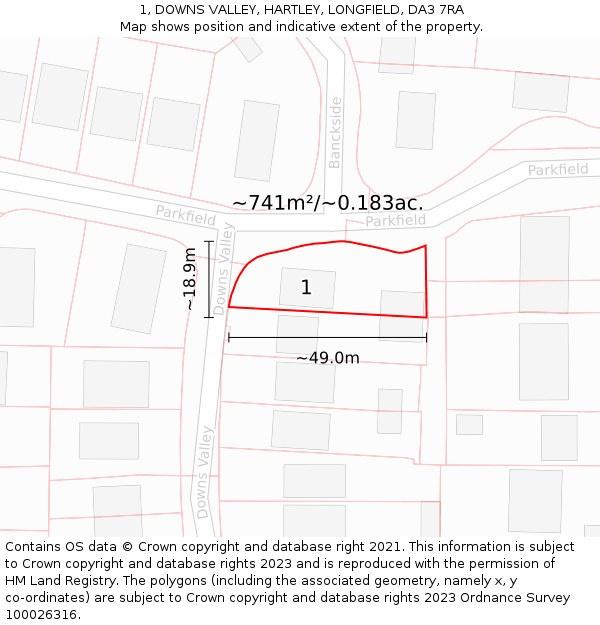 1, DOWNS VALLEY, HARTLEY, LONGFIELD, DA3 7RA: Plot and title map