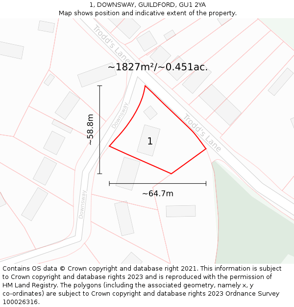 1, DOWNSWAY, GUILDFORD, GU1 2YA: Plot and title map