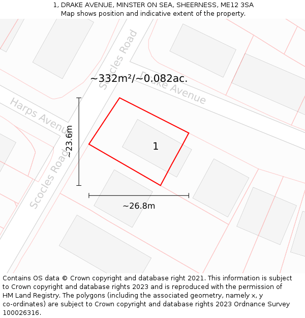 1, DRAKE AVENUE, MINSTER ON SEA, SHEERNESS, ME12 3SA: Plot and title map