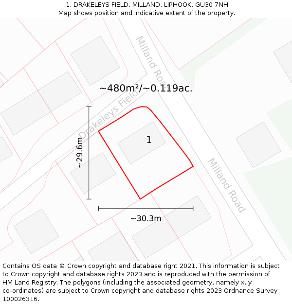 1, DRAKELEYS FIELD, MILLAND, LIPHOOK, GU30 7NH: Plot and title map