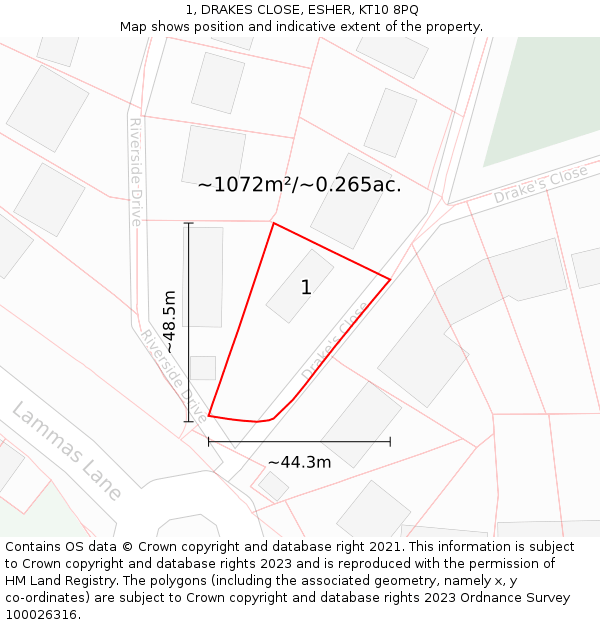 1, DRAKES CLOSE, ESHER, KT10 8PQ: Plot and title map