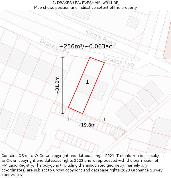 1, DRAKES LEA, EVESHAM, WR11 3BJ: Plot and title map