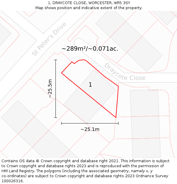 1, DRAYCOTE CLOSE, WORCESTER, WR5 3SY: Plot and title map