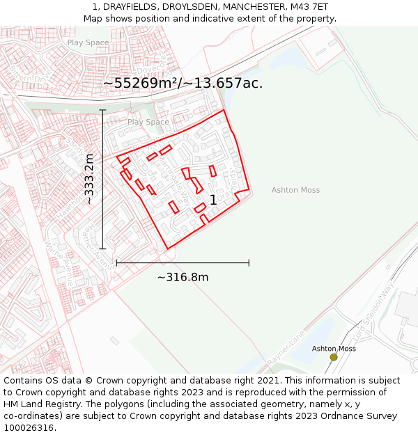1, DRAYFIELDS, DROYLSDEN, MANCHESTER, M43 7ET: Plot and title map