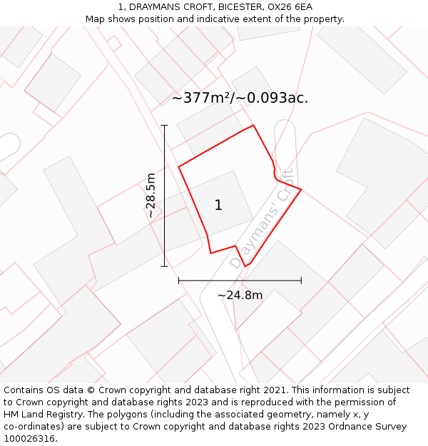 1, DRAYMANS CROFT, BICESTER, OX26 6EA: Plot and title map