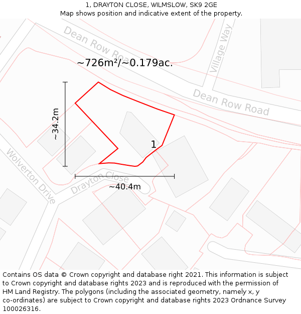 1, DRAYTON CLOSE, WILMSLOW, SK9 2GE: Plot and title map