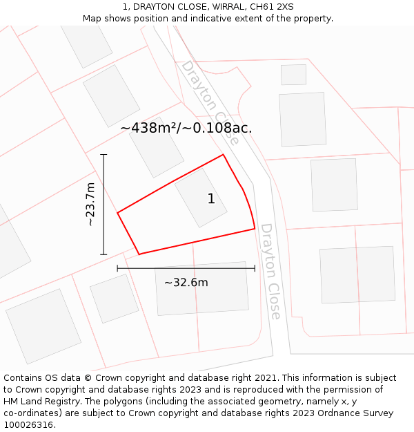 1, DRAYTON CLOSE, WIRRAL, CH61 2XS: Plot and title map