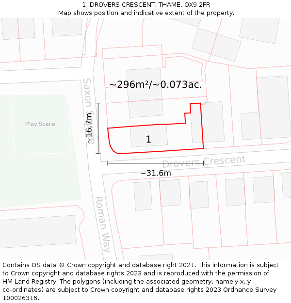 1, DROVERS CRESCENT, THAME, OX9 2FR: Plot and title map
