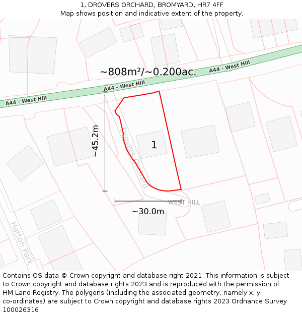 1, DROVERS ORCHARD, BROMYARD, HR7 4FF: Plot and title map