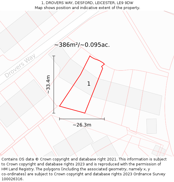1, DROVERS WAY, DESFORD, LEICESTER, LE9 9DW: Plot and title map
