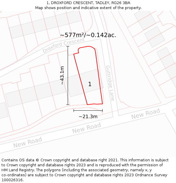 1, DROXFORD CRESCENT, TADLEY, RG26 3BA: Plot and title map