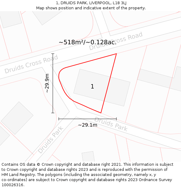 1, DRUIDS PARK, LIVERPOOL, L18 3LJ: Plot and title map