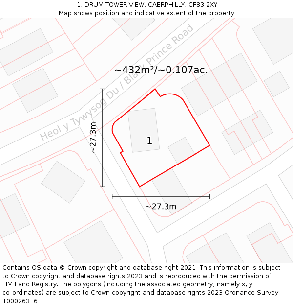 1, DRUM TOWER VIEW, CAERPHILLY, CF83 2XY: Plot and title map