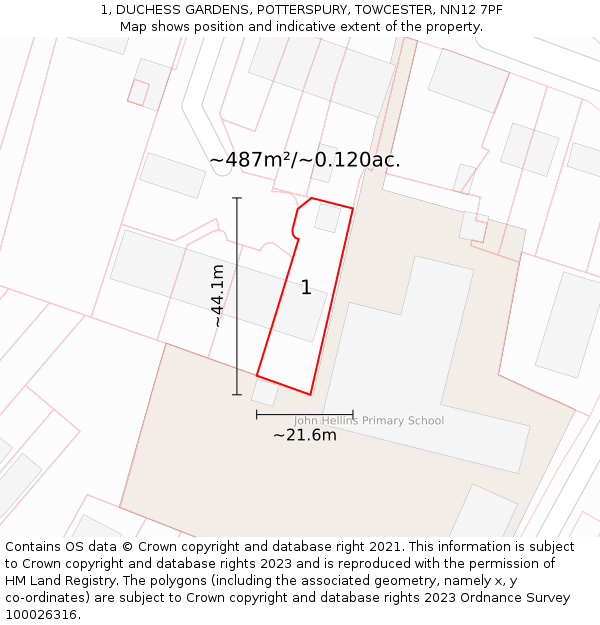 1, DUCHESS GARDENS, POTTERSPURY, TOWCESTER, NN12 7PF: Plot and title map