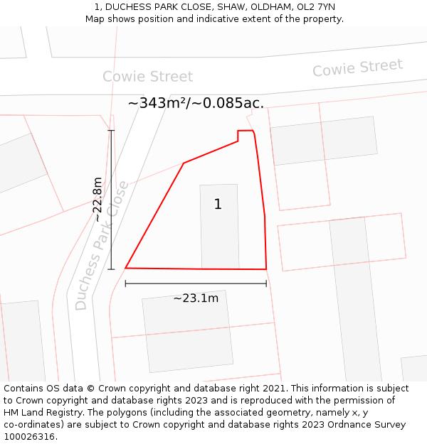 1, DUCHESS PARK CLOSE, SHAW, OLDHAM, OL2 7YN: Plot and title map