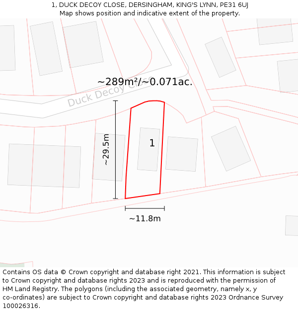 1, DUCK DECOY CLOSE, DERSINGHAM, KING'S LYNN, PE31 6UJ: Plot and title map