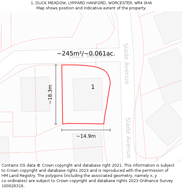 1, DUCK MEADOW, LYPPARD HANFORD, WORCESTER, WR4 0HA: Plot and title map
