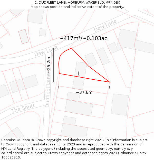 1, DUDFLEET LANE, HORBURY, WAKEFIELD, WF4 5EX: Plot and title map