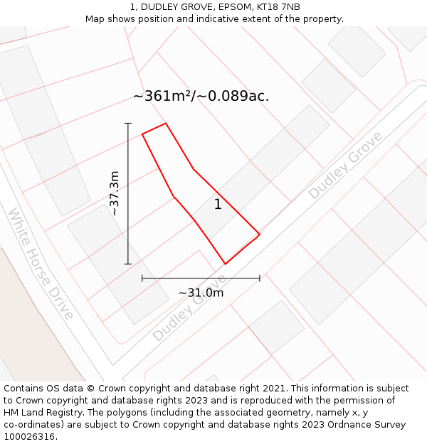 1, DUDLEY GROVE, EPSOM, KT18 7NB: Plot and title map