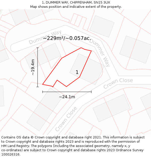 1, DUMMER WAY, CHIPPENHAM, SN15 3UX: Plot and title map