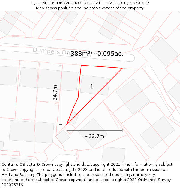 1, DUMPERS DROVE, HORTON HEATH, EASTLEIGH, SO50 7DP: Plot and title map
