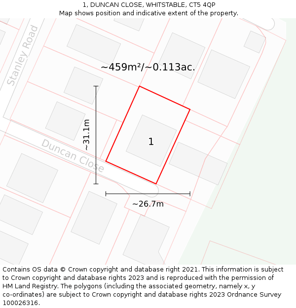 1, DUNCAN CLOSE, WHITSTABLE, CT5 4QP: Plot and title map