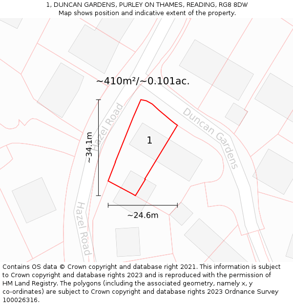 1, DUNCAN GARDENS, PURLEY ON THAMES, READING, RG8 8DW: Plot and title map