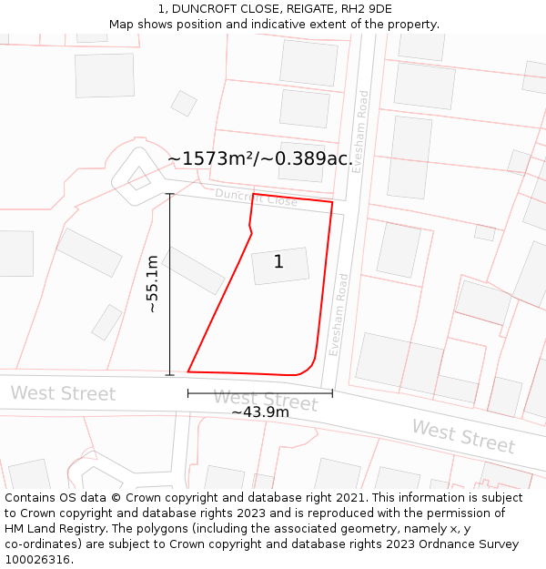 1, DUNCROFT CLOSE, REIGATE, RH2 9DE: Plot and title map