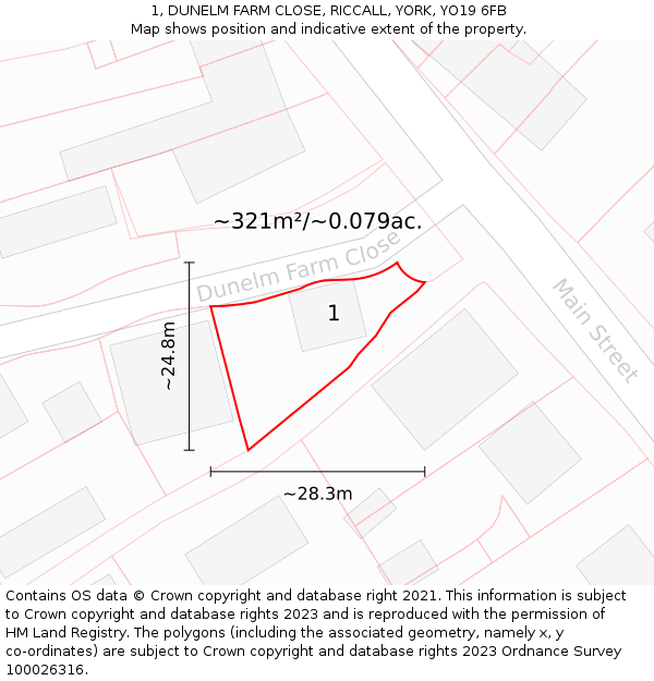 1, DUNELM FARM CLOSE, RICCALL, YORK, YO19 6FB: Plot and title map