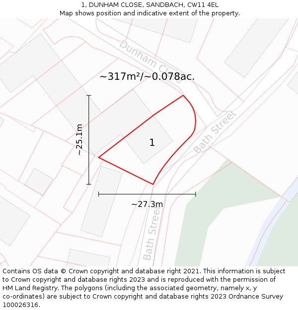 1, DUNHAM CLOSE, SANDBACH, CW11 4EL: Plot and title map