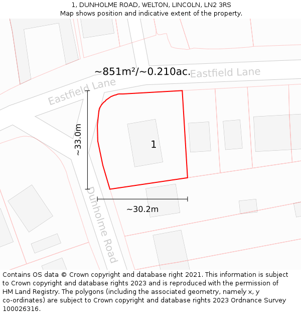 1, DUNHOLME ROAD, WELTON, LINCOLN, LN2 3RS: Plot and title map