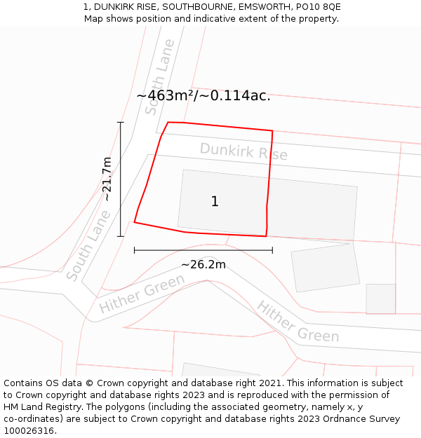 1, DUNKIRK RISE, SOUTHBOURNE, EMSWORTH, PO10 8QE: Plot and title map