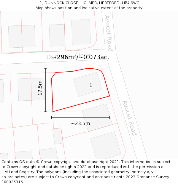 1, DUNNOCK CLOSE, HOLMER, HEREFORD, HR4 9WG: Plot and title map