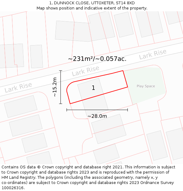 1, DUNNOCK CLOSE, UTTOXETER, ST14 8XD: Plot and title map