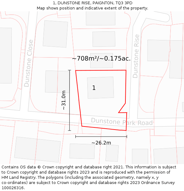 1, DUNSTONE RISE, PAIGNTON, TQ3 3PD: Plot and title map