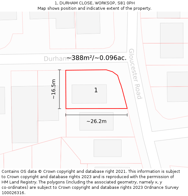 1, DURHAM CLOSE, WORKSOP, S81 0PH: Plot and title map