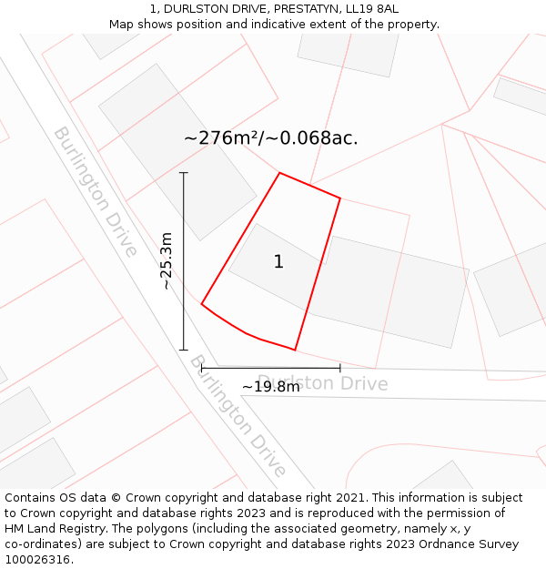 1, DURLSTON DRIVE, PRESTATYN, LL19 8AL: Plot and title map