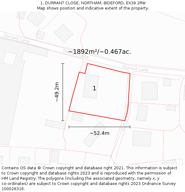 1, DURRANT CLOSE, NORTHAM, BIDEFORD, EX39 2RW: Plot and title map